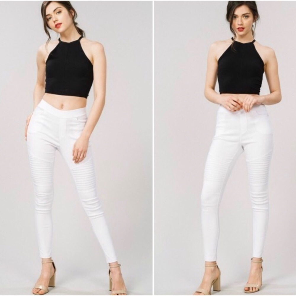 White Moto Leggings / Jeggings - Picture 3 of 4